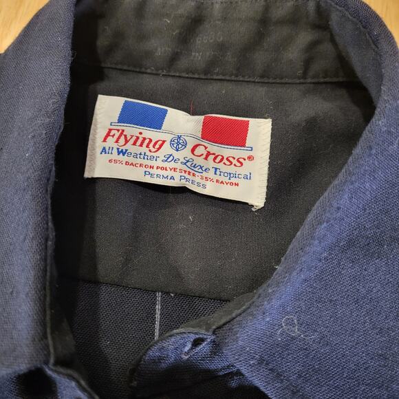 Vintage Flying Cross Dacron Rayon Blend Navy Blue Faux Button Zip 26" P2P - Picture 9 of 13